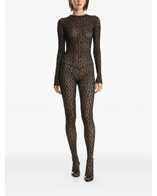 2310 STUDIO Black Lace-Pattern Long-Sleeve Jumpsuit