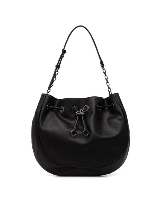 Karl Lagerfeld Black Logo-Plaque Drawstring-Fastening Tote Bag