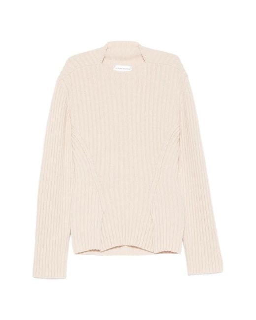 Victoria Beckham White Ribbed-Knit Slit-Hem Sweater