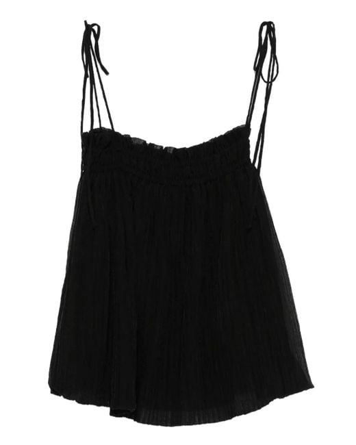 ELEH Black Pleated Tie-Shoulder Straps Top