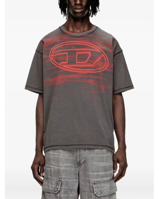 DIESEL Gray Logo-Print Tee for men