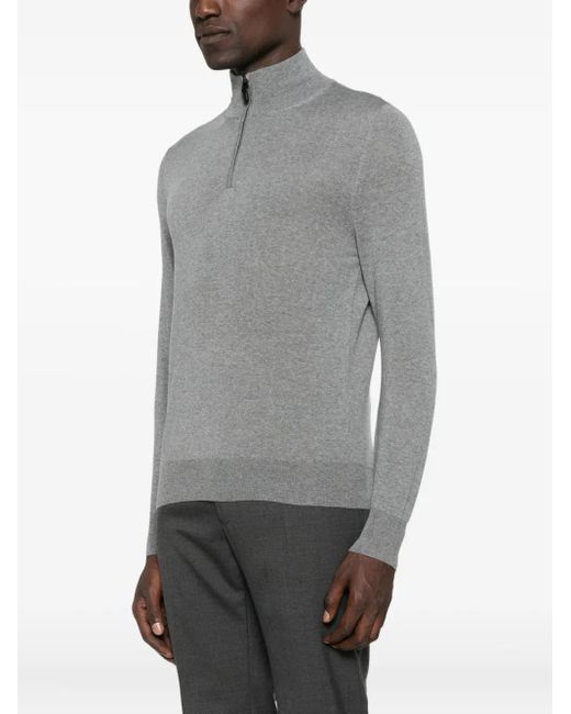 Canali Gray Zip-Neck Wool Sweater for men