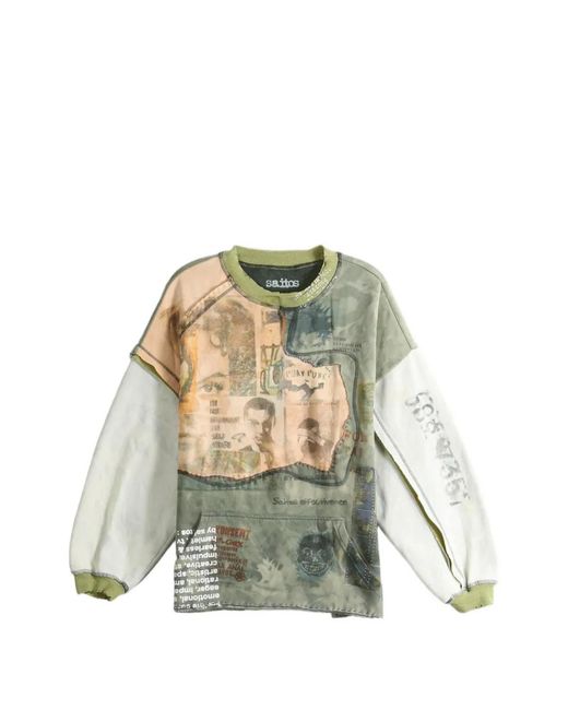 SAITOS Green Layered-Panel Graphic-Print Sweatshirt for men