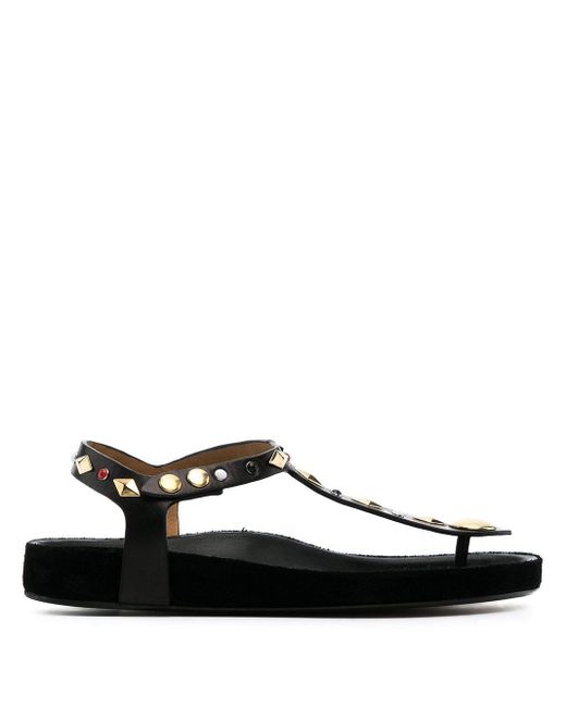 Isabel Marant Leer Enore Sandalen Met Studs in het Zwart - Lyst