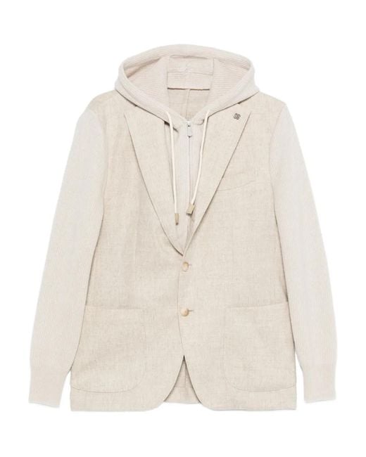 Gran Sasso White Hooded Panelled Blazer for men