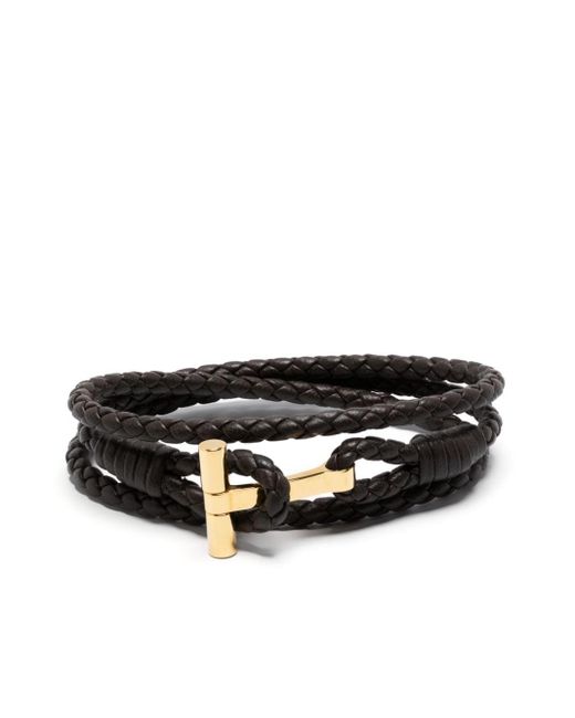 Tom Ford T-plaque Braided Leather Bracelet in Black for Men | Lyst