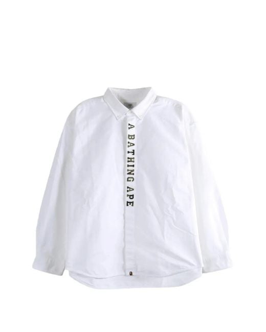 A Bathing Ape White Logo-Print Button-Down Shirt for men