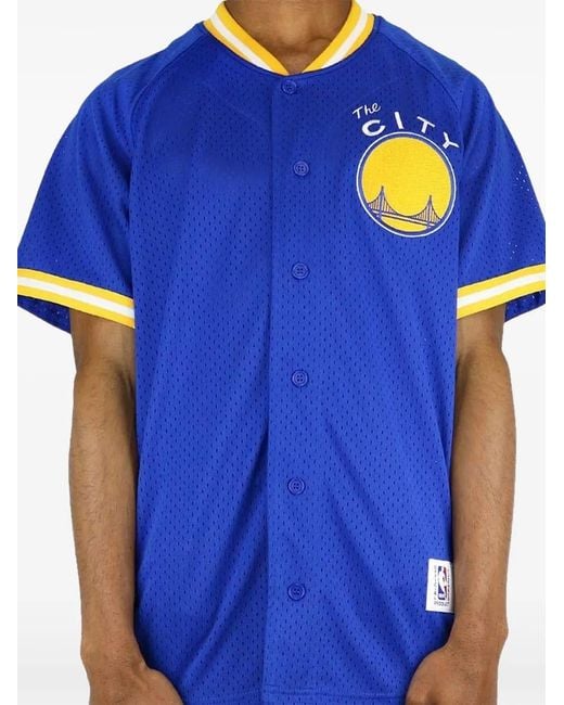 Mitchell & Ness Blue Buttoned T-Shirt for men