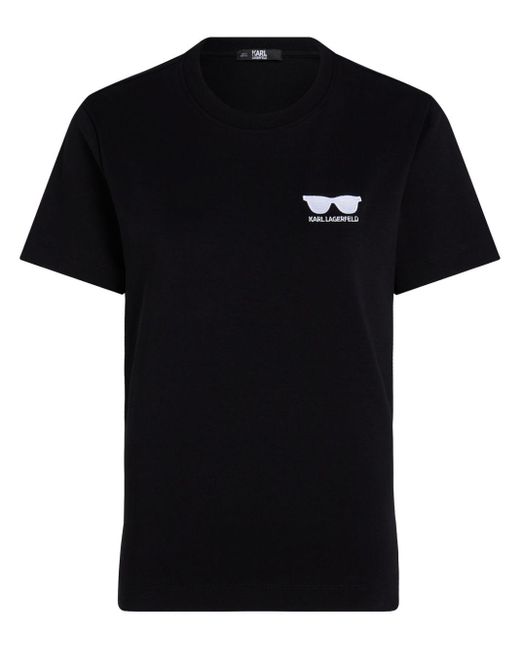 Karl Lagerfeld Black Sunglasses-print Organic-cotton T-shirt