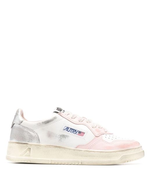 Autry White Medalist Distressed Leather Sneakers