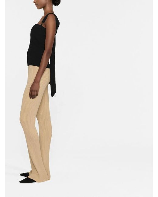 Nanushka Natural Ribbed-Knit Flared Trousers