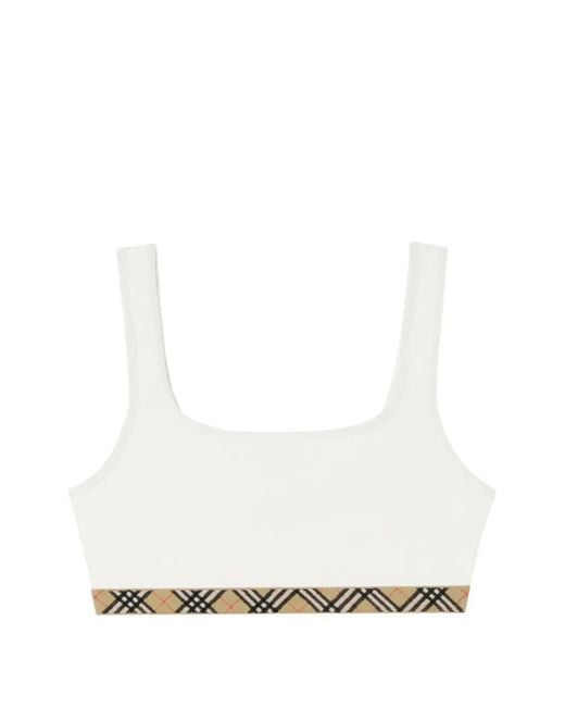 Burberry White Check Trim Bikini Top