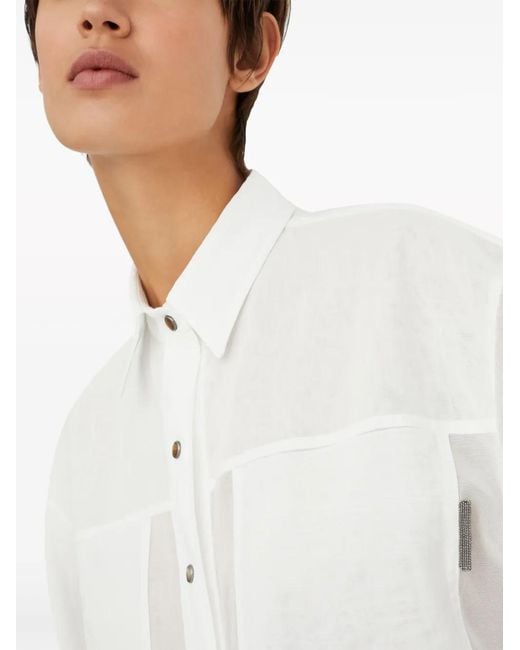 Brunello Cucinelli White Cropped Short-Sleeve Shirt