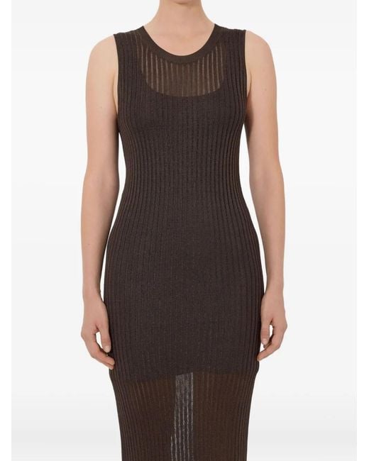 Loulou de Saison Brown Icaria Ribbed Semi-Sheer Maxi Dress