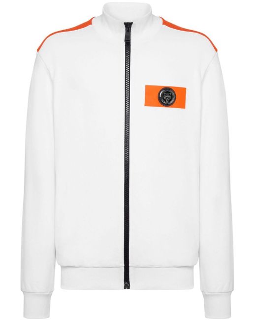 Philipp Plein White Logo-patch Zip-up Jacket for men