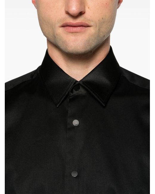 Karl Lagerfeld Black Satin-trim Poplin Shirt for men