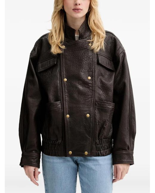 Bardot Black Double-Breasted Leather Jacket