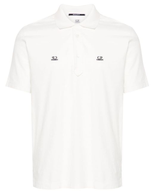 C P Company White Logo-embroidered Cotton Polo Shirt for men