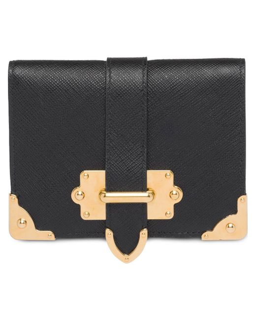 Prada - Women's Small Saffiano and Leather Wallet - Black