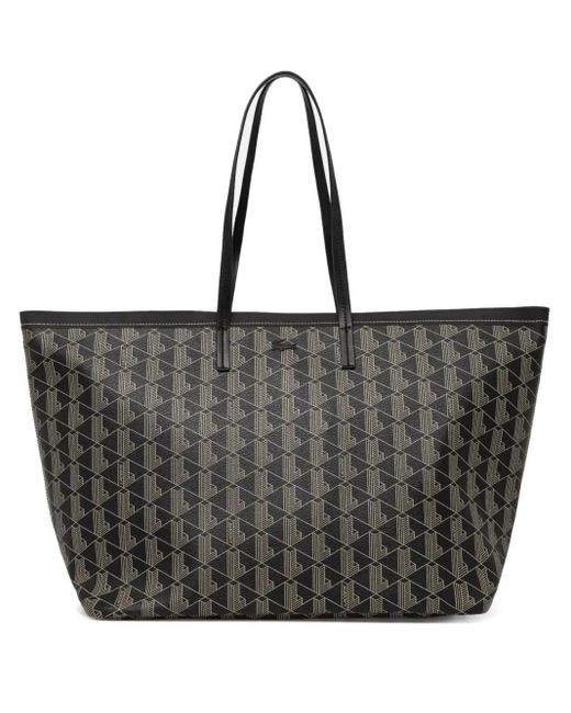 Lacoste Black Geometric-Pattern Tote Bag
