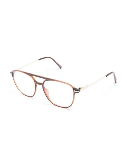 Tom Ford Brown Tortoiseshell-Effect Pilot-Frame Glasses for men