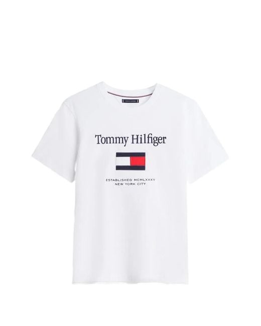 Tommy Hilfiger White Logo-Embroidered Short-Sleeve T-Shirt for men