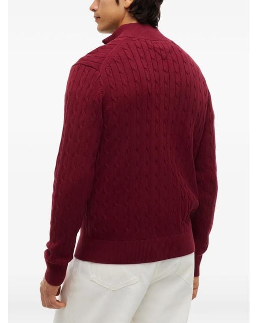 Tommy Hilfiger Red Cable Knit Quarter Zip Jumper for men