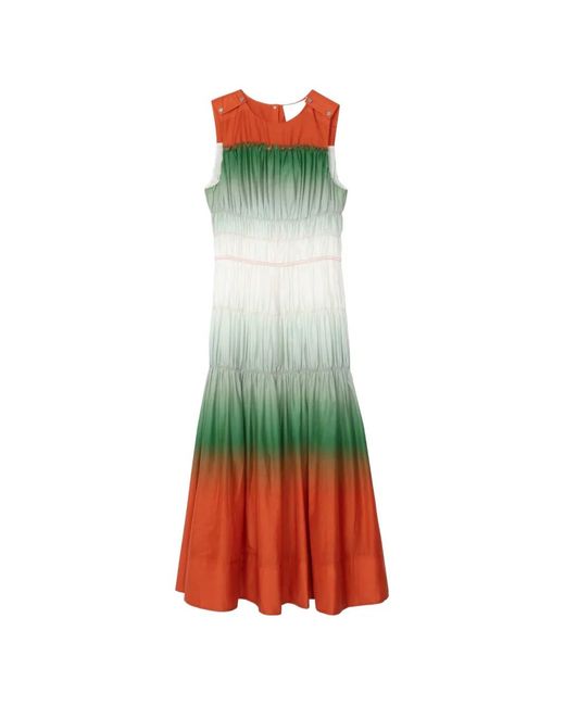 3.1 Phillip Lim Green Ombré Voile Gathered Midi Dress