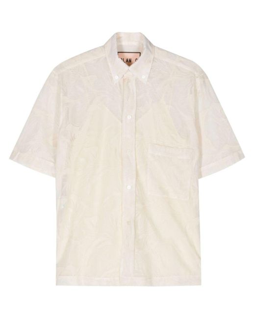 Plan C White Floral-embroidered Mesh Shirt