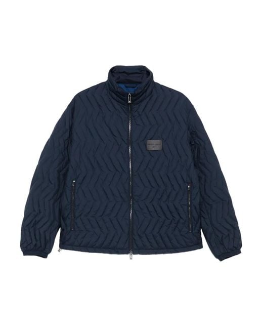 メンズ Emporio Armani シェブロンパターン キルティングジャケット Blue
