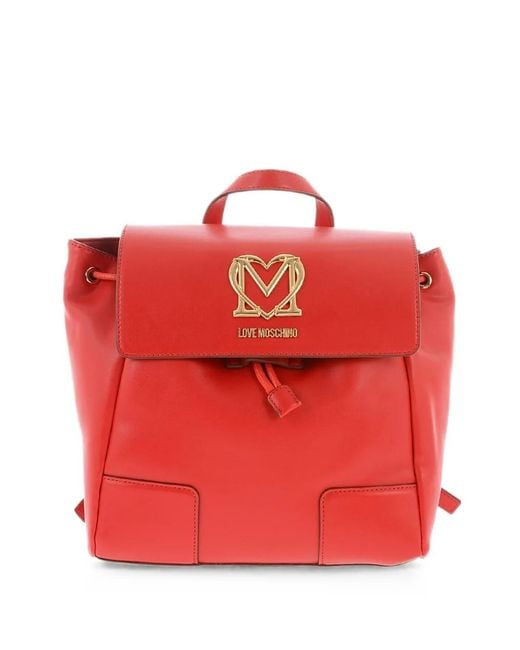 Moschino Red Logo-Plaque Backpack