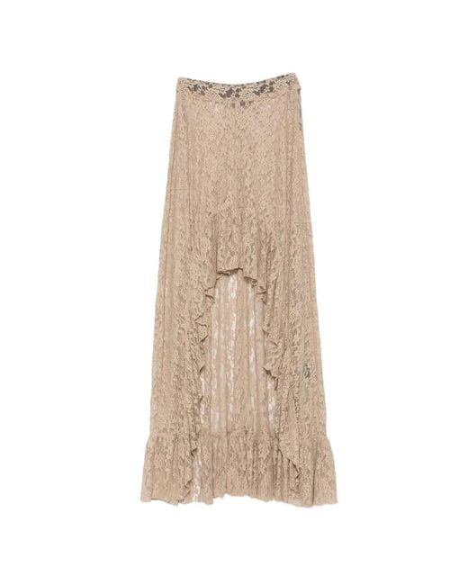BARBARA BOLOGNA Natural Ruffled Lace-Texture Asymmetric Skirt