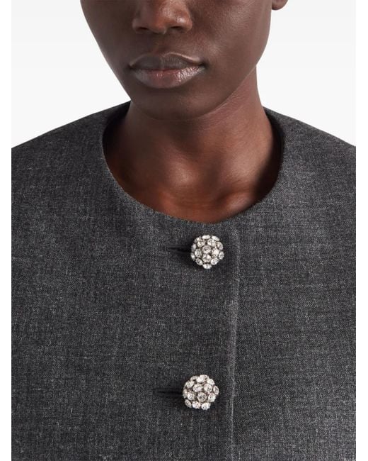 Prada Black Feather-Trimmed Wool Cropped Jacket