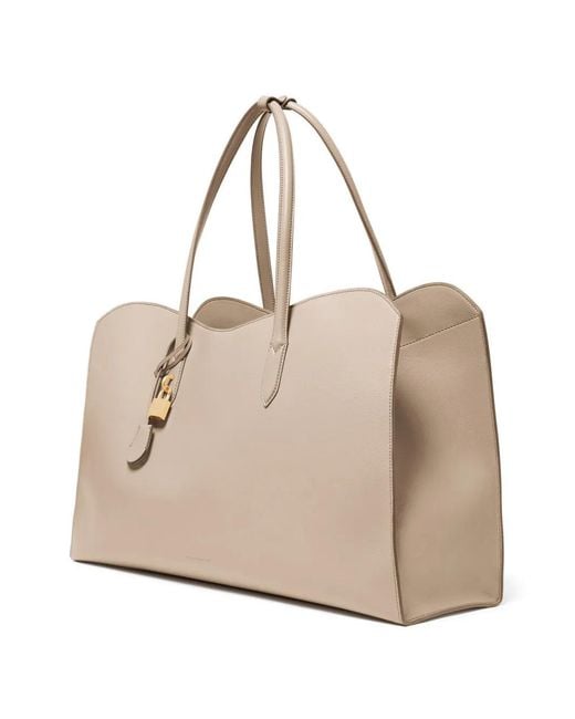 Stella McCartney Natural Padlock-Detail Curved-Edge Tote Bag