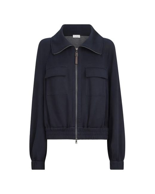 Brunello Cucinelli Blue Interlock Cardigan With Monili