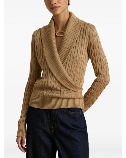 Ralph Lauren Natural Cable-Knit Shawl-Collar Sweater