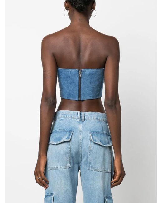 GIUSEPPE DI MORABITO Blue Floral-Appliqué Denim Corset