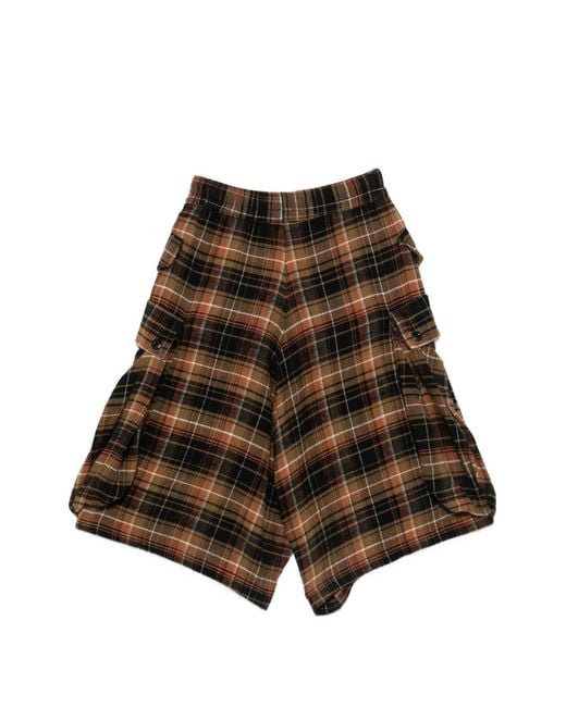 R13 Brown Check-Pattern Cargo Shorts