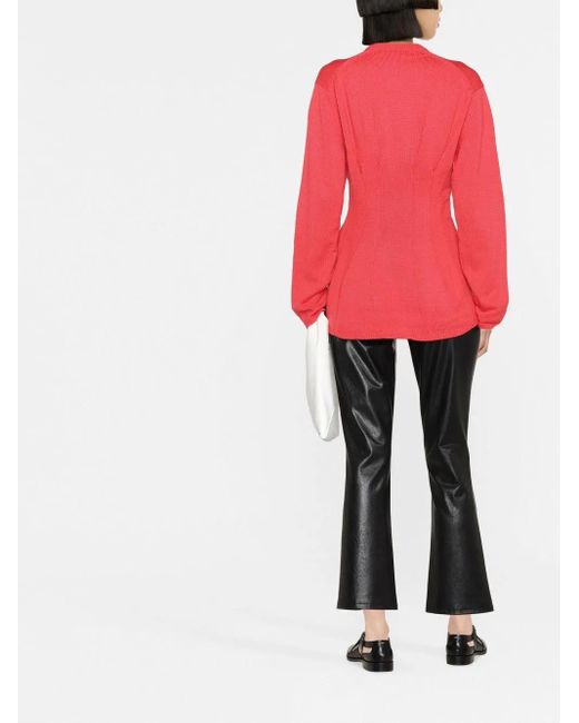 Comme des Garçons Red Peplum-Hem Crew Neck Jumper