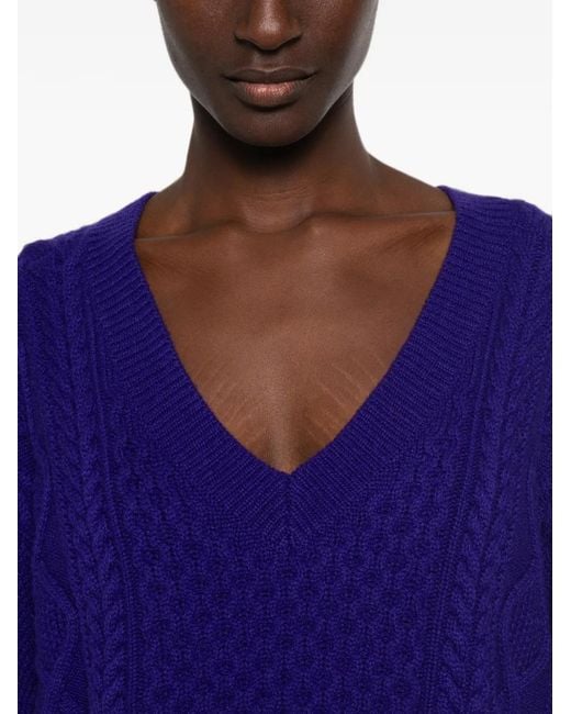 Bompard Purple Cable-Knit V-Neck Sweater