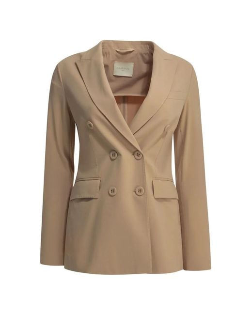 Circolo 1901 Natural Double-Breasted Peak-Lapel Blazer