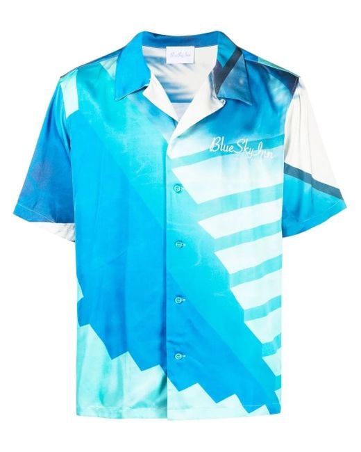 BLUE SKY INN Blue Abstract-Print Short-Sleeved Shirt for men