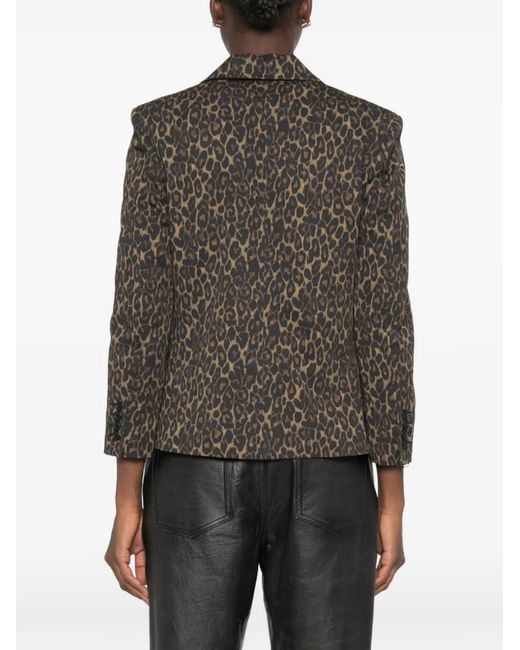 R13 Brown Leopard-Print Buttoned Blazer