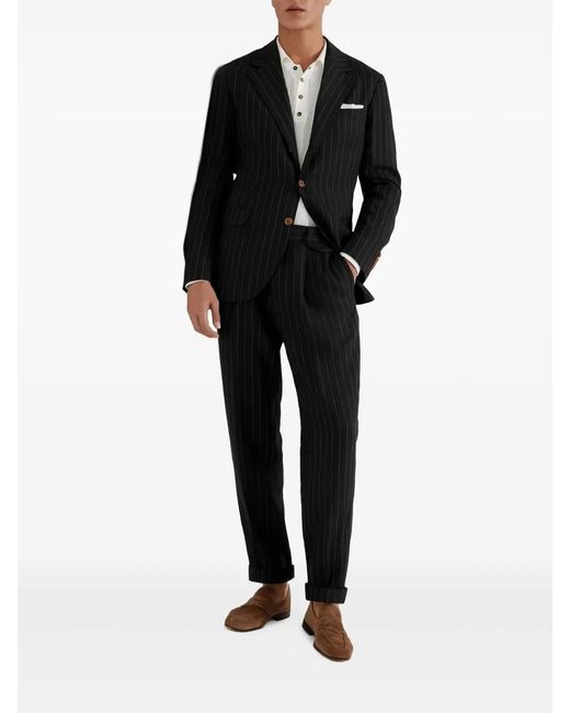 Brunello Cucinelli Black Pinstripe Linen Suit for men