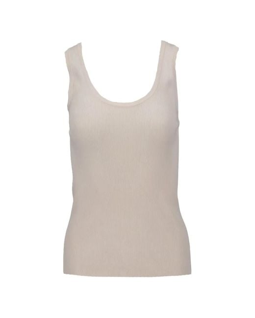 Isaia White Ribbed-Knit Scoop-Neck Top