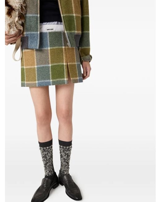 Miu Miu Green Checked Miniskirt