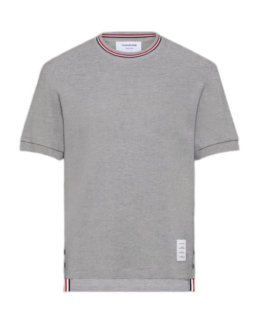Thom Browne Gray Ribbed-Trim T-Shirt for men