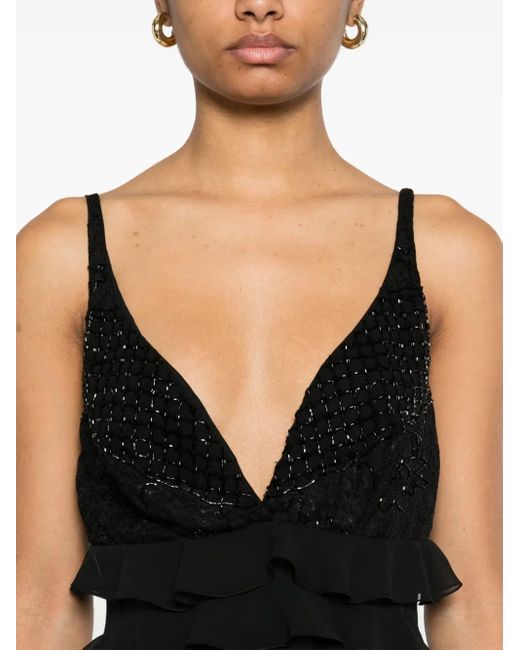 Elisabetta Franchi Black Ausgestelltes Georgette-Abendkleid