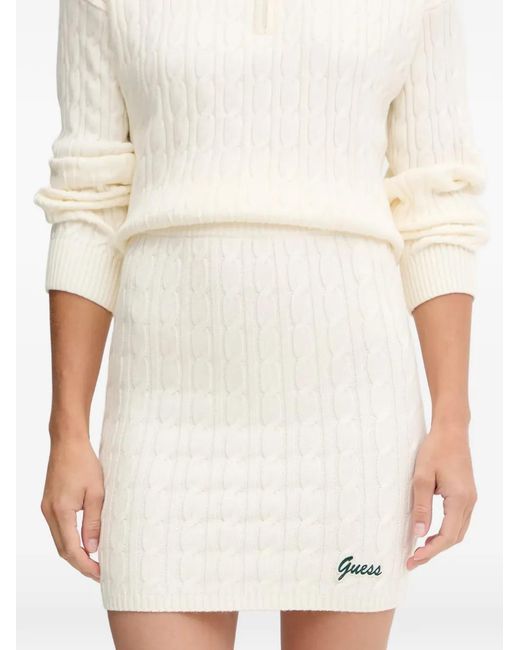 Guess White Cable-Knit Logo-Patch Mini Skirt