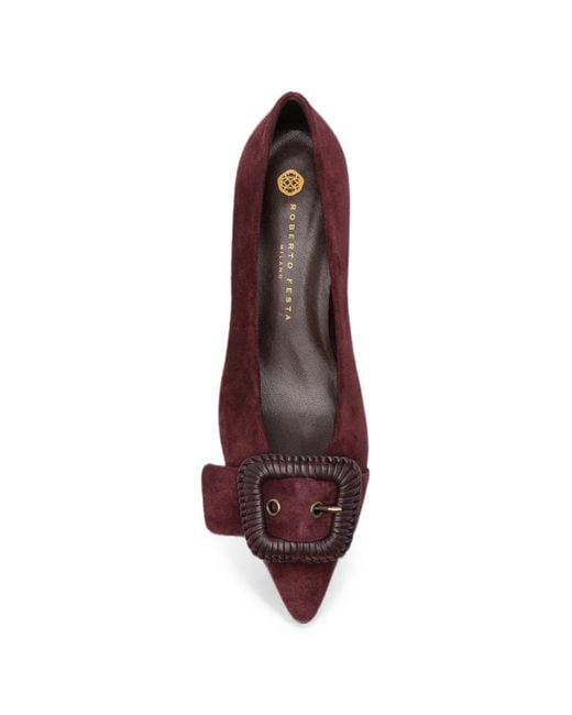 Roberto Festa Brown Buckle-Detail Pointed-Toe Leather Heeled Pumps